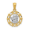 14k and White Rhodium Scalloped Frame Cherub Round Pendant