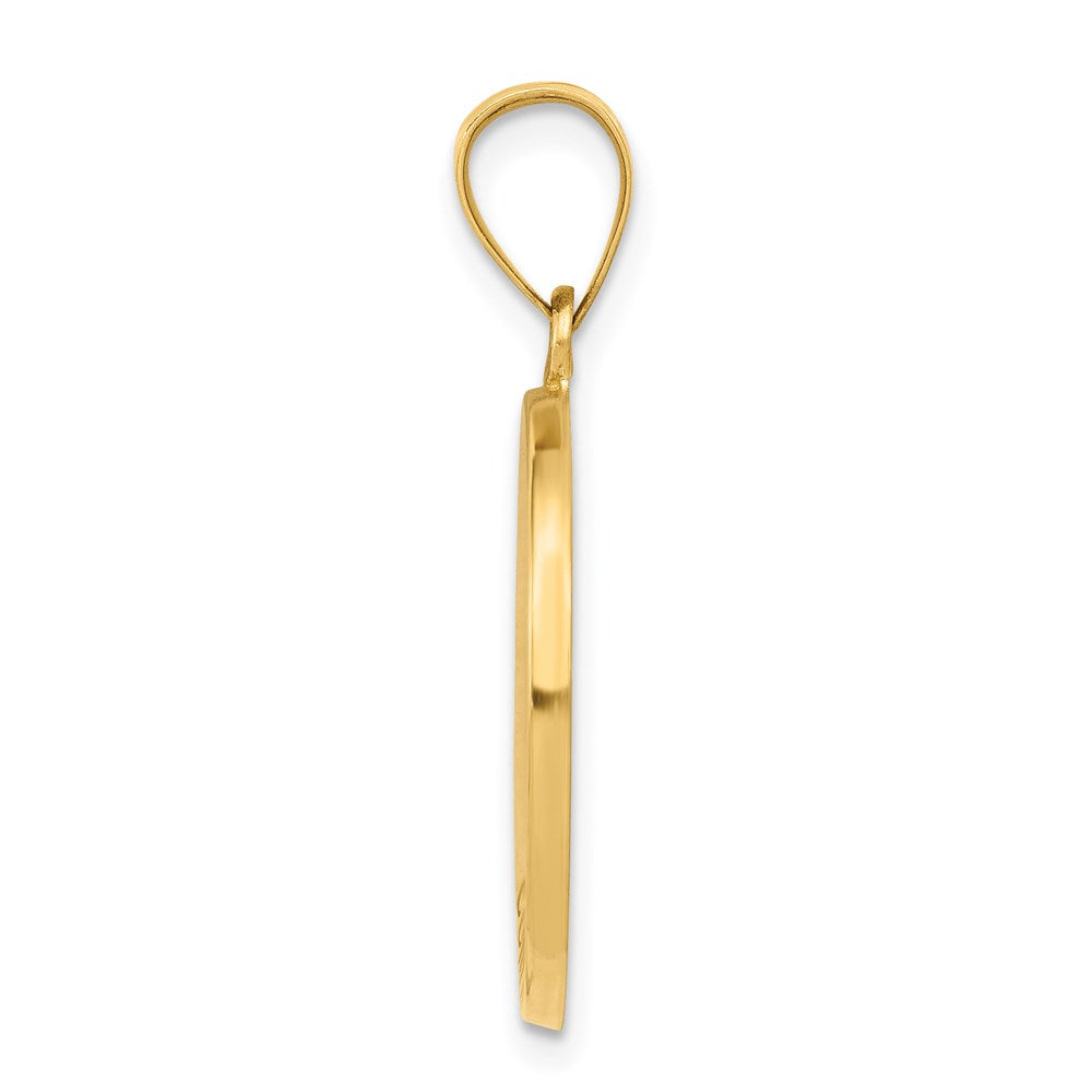 14k Polished and Satin Hollow CONFIRMATION with Cross Medal Round Pendant