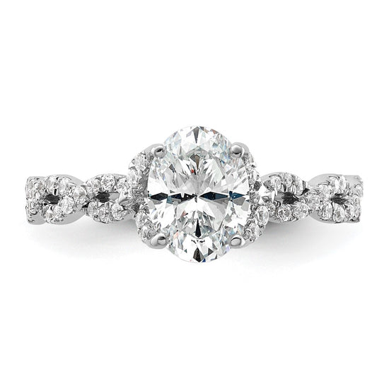 14k White Gold Diamond Oval Semi-mount Criss-Cross Engagement Ring