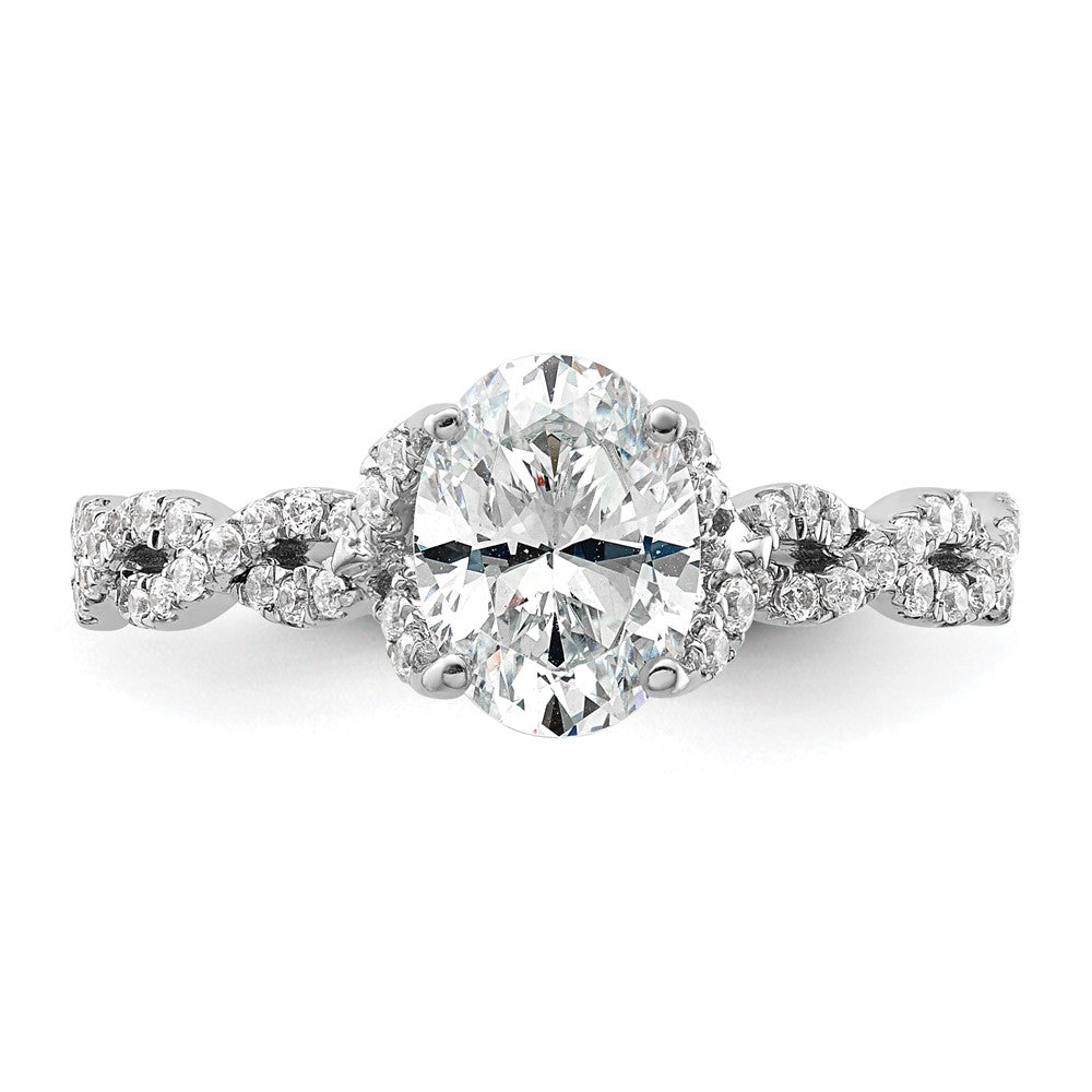 14k White Gold Diamond Oval Semi-mount Criss-Cross Engagement Ring