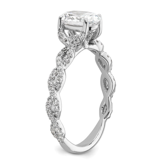 14k White Gold Diamond Oval Semi-mount Criss-Cross Engagement Ring