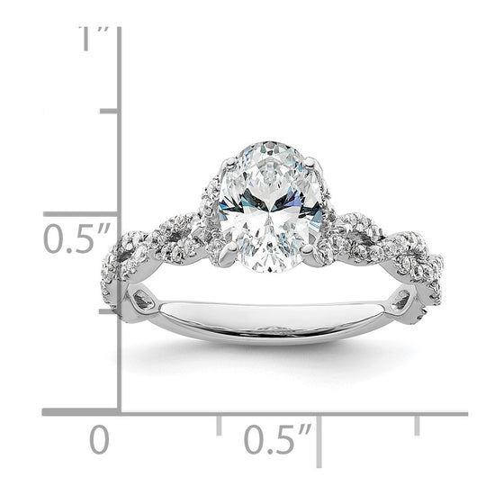 14k White Gold Diamond Oval Semi-mount Criss-Cross Engagement Ring