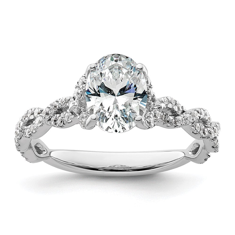 14k White Gold Diamond Oval Semi-mount Criss-Cross Engagement Ring