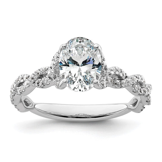 14k White Gold Diamond Oval Semi-mount Criss-Cross Engagement Ring