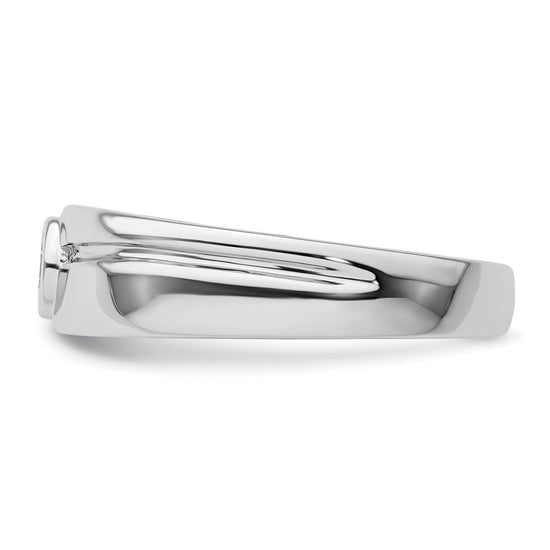 14k White Gold Grooved Complete Diamond Mens Wedding Band