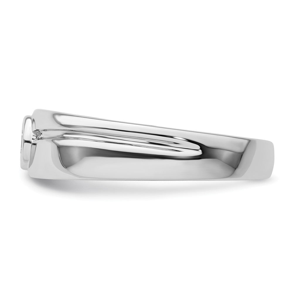 14k White Gold Grooved Complete Diamond Mens Wedding Band
