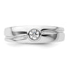 14k White Gold Grooved Complete Diamond Mens Wedding Band