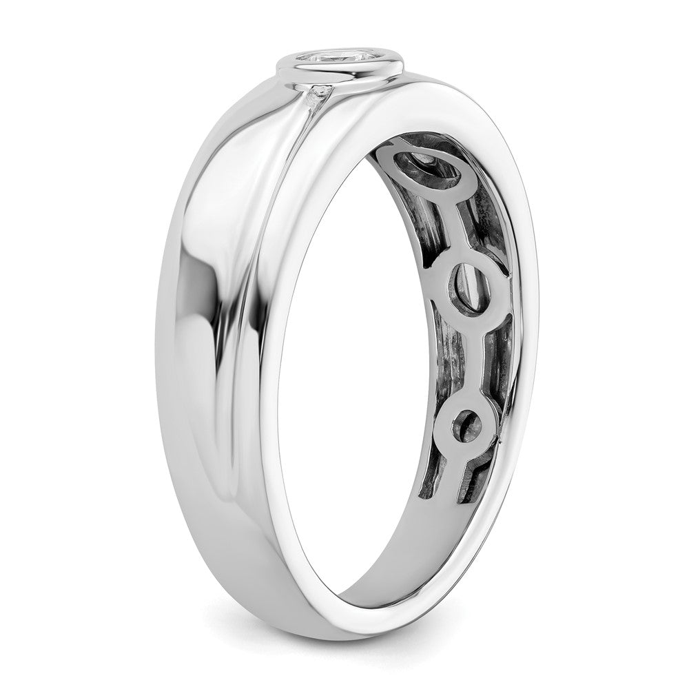 14k White Gold Grooved Complete Diamond Mens Wedding Band