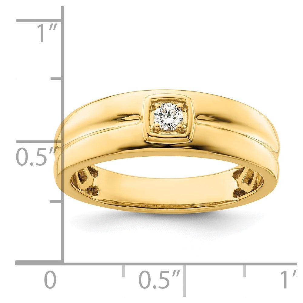 14k Grooved Complete Diamond Mens Wedding Band