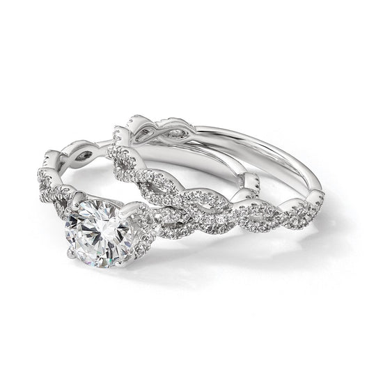 14k White Gold Twisted Diamond Wedding Band