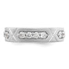 14k White Gold Polished & Satin Grooved Diamond Mens Wedding Band