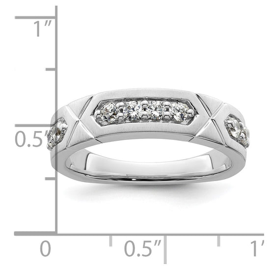 14k White Gold Polished & Satin Grooved Diamond Mens Wedding Band