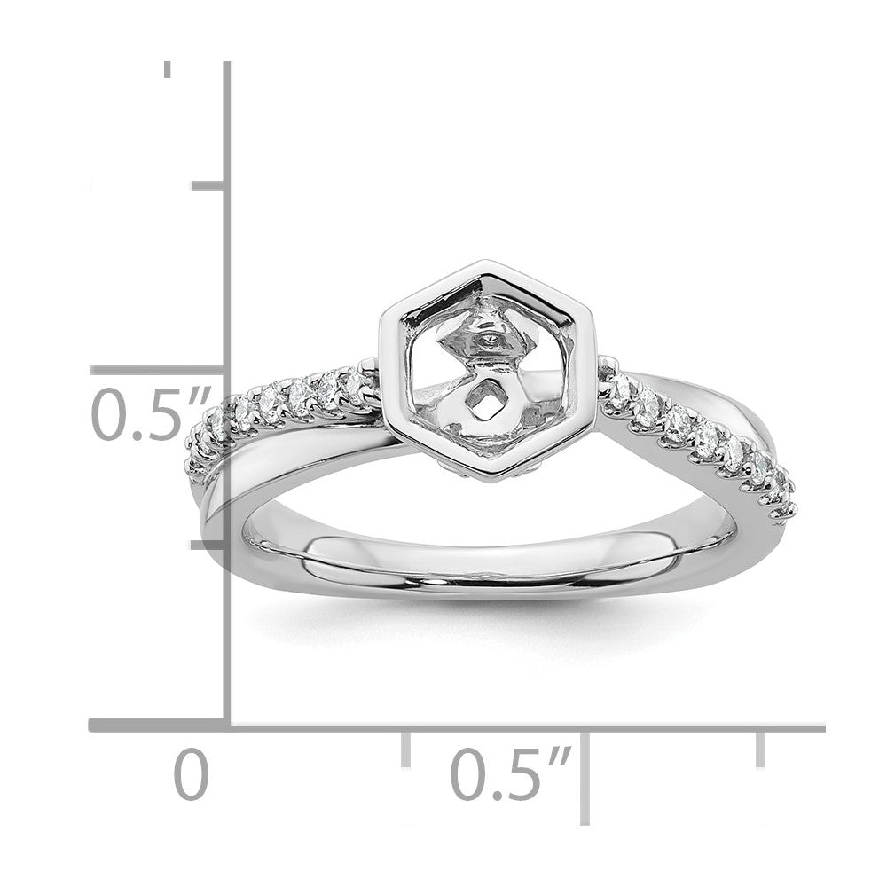 14k White Gold Hexagon Semi-Mount Diamond Peg Set Engagement Ring