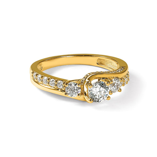 14k Three Stone Diamond Semi-Mount Including 2-3.2mm Side Stones Engagement Ring