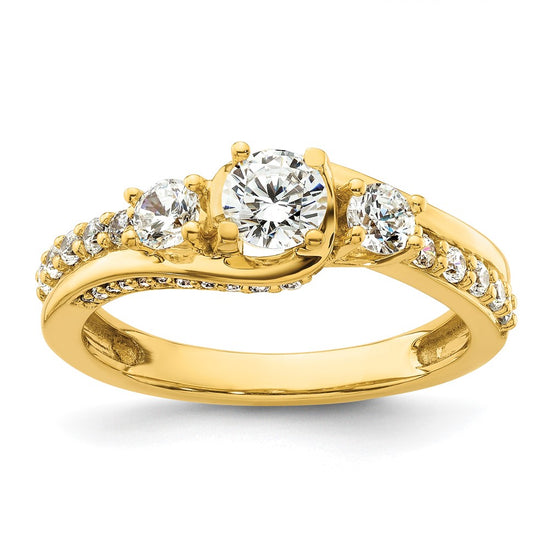14k Three Stone Diamond Semi-Mount Including 2-3.2mm Side Stones Engagement Ring