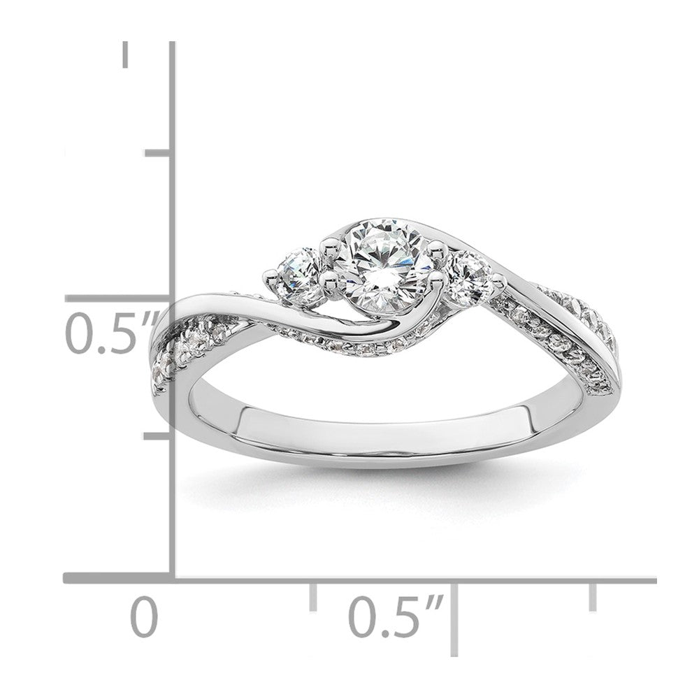 14k White Gold Three Stone Diamond Semi-Mount Including 2-2.5mm Side Stones Engagement Ring