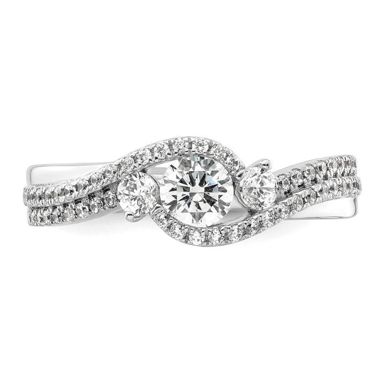 14k White Gold Three Stone ByPass Diamond Semi-Mount Including 2-2.7mm Side Stones Engagement Ring