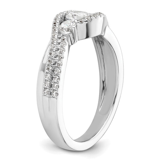 14k White Gold Three Stone ByPass Diamond Semi-Mount Including 2-2.7mm Side Stones Engagement Ring