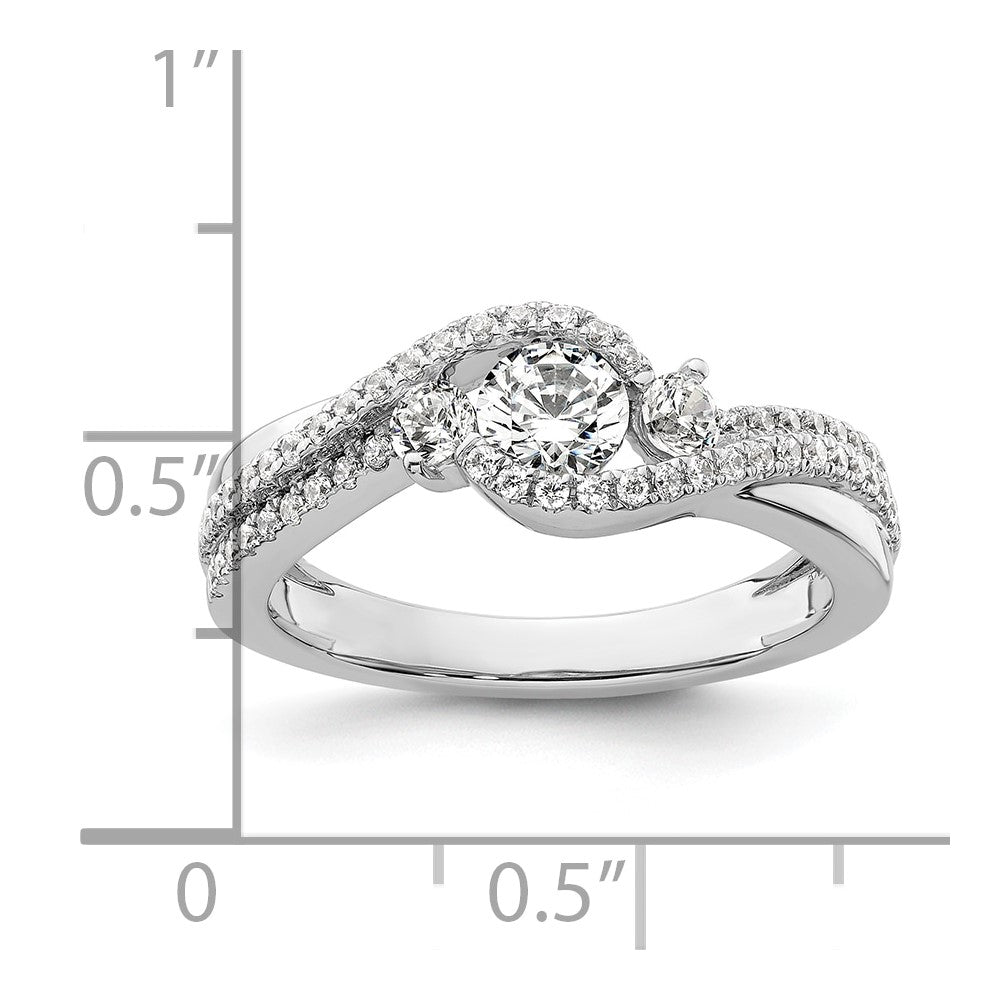 14k White Gold Three Stone ByPass Diamond Semi-Mount Including 2-2.7mm Side Stones Engagement Ring