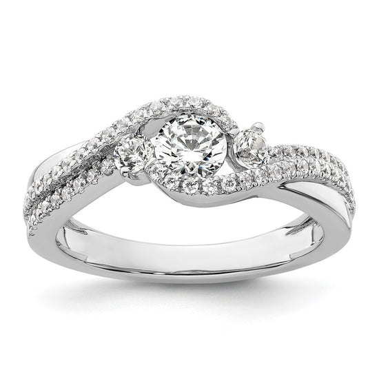 14k White Gold Three Stone ByPass Diamond Semi-Mount Including 2-2.7mm Side Stones Engagement Ring