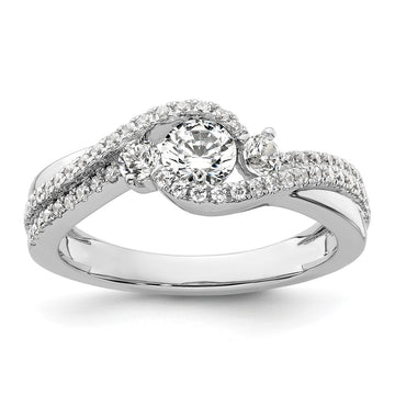 14k White Gold Three Stone ByPass Diamond Semi-Mount Including 2-2.7mm Side Stones Engagement Ring