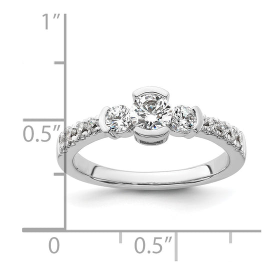 14k White Gold Three Stone Bezel Diamond Semi-Mount Including 2-3.1mm Side Stones Engagement Ring