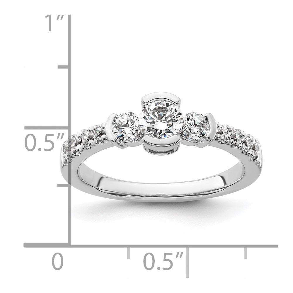 14k White Gold Three Stone Bezel Diamond Semi-Mount Including 2-3.1mm Side Stones Engagement Ring