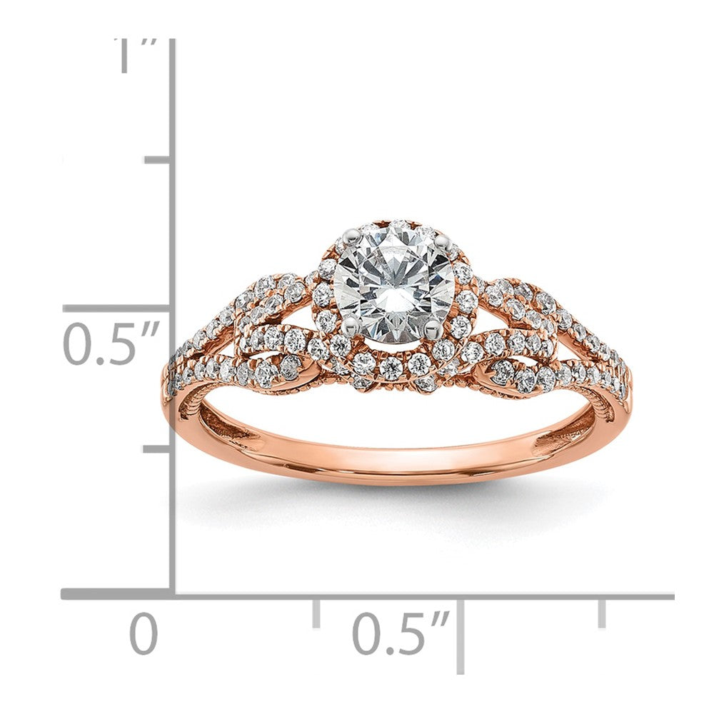 14k Rose Gold Round Halo Diamond Semi-Mount Engagement Ring