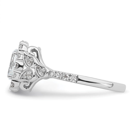 14k White Gold Vintage Oval Halo Diamond Semi-Mount Engagement Ring