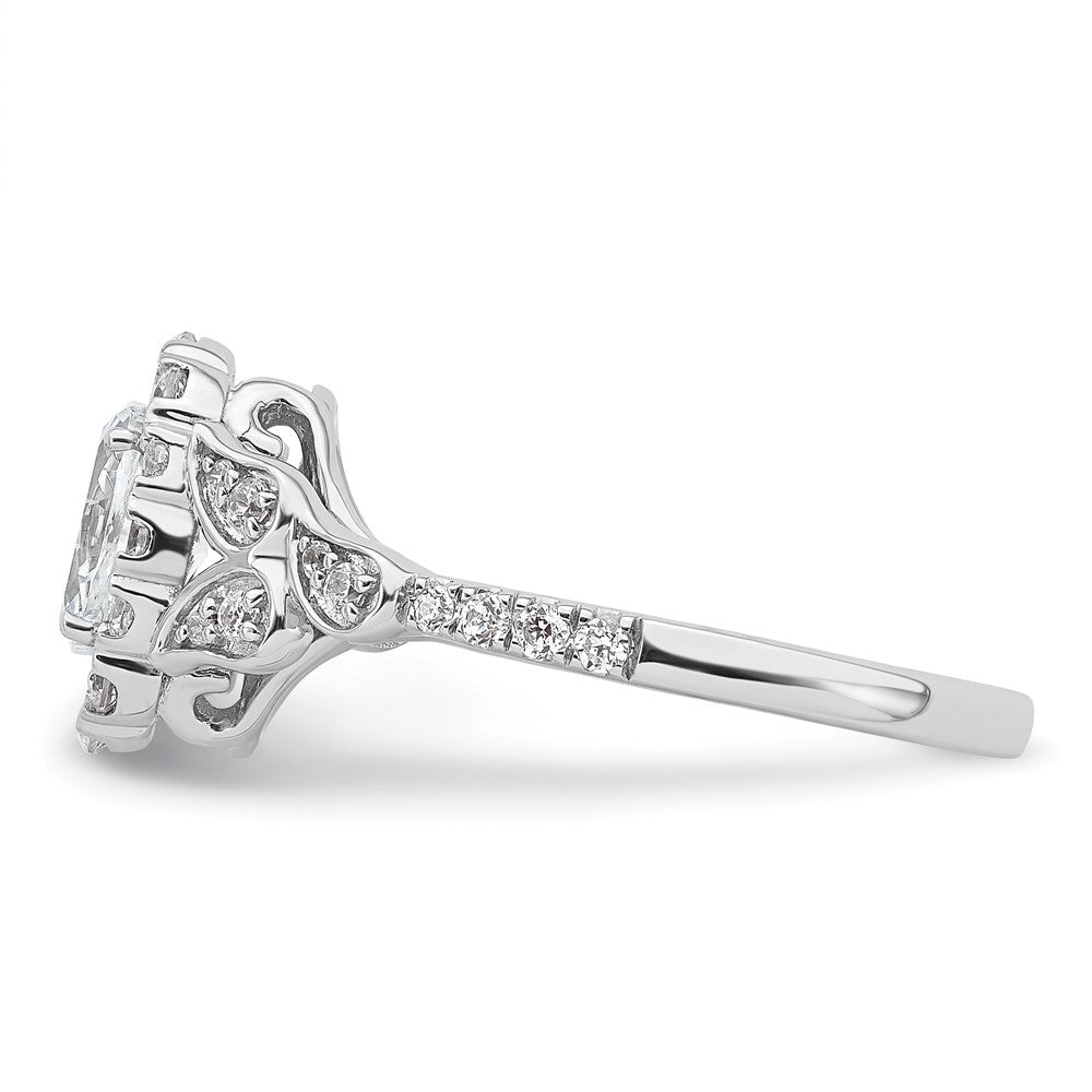 14k White Gold Vintage Oval Halo Diamond Semi-Mount Engagement Ring