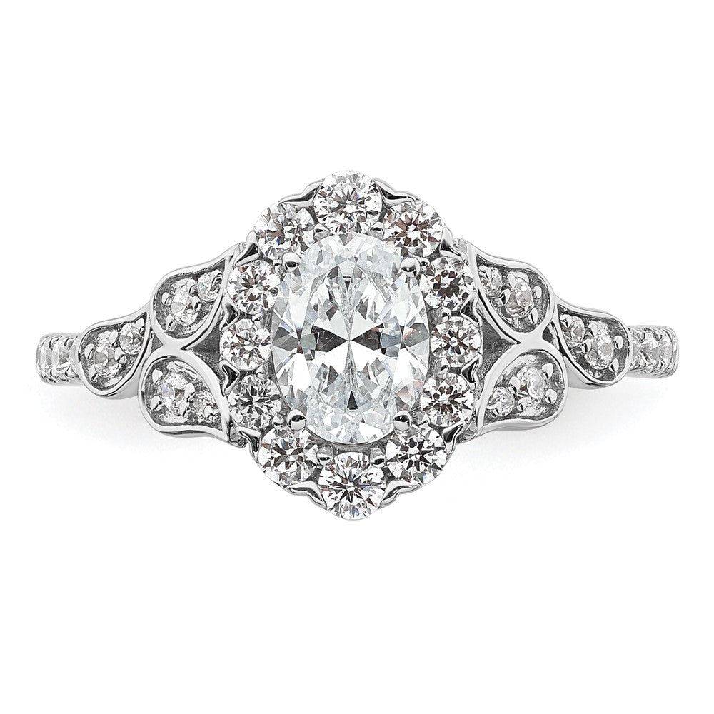 14k White Gold Vintage Oval Halo Diamond Semi-Mount Engagement Ring