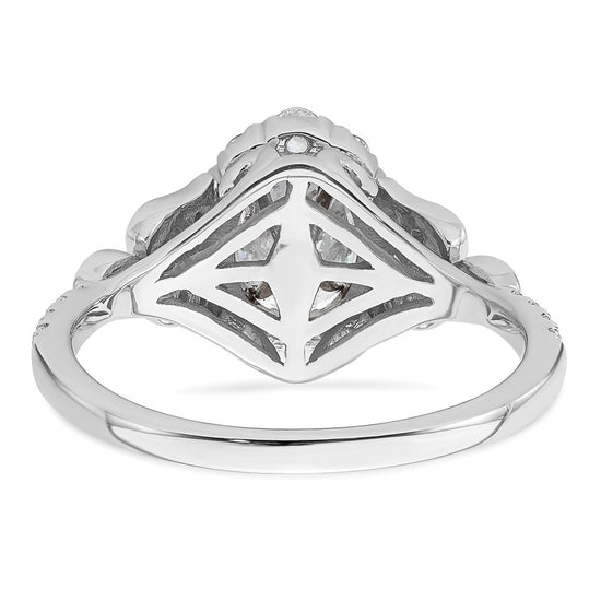 14k White Gold Vintage Oval Halo Diamond Semi-Mount Engagement Ring