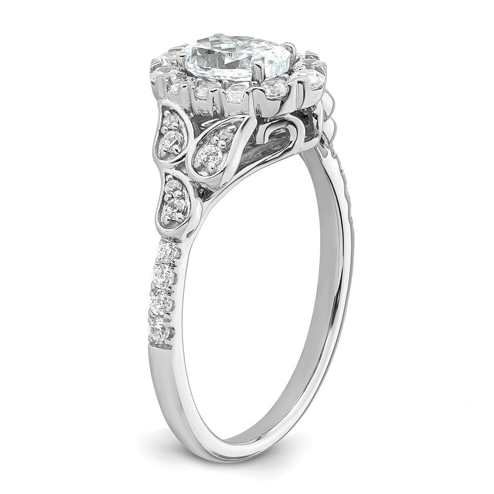 14k White Gold Vintage Oval Halo Diamond Semi-Mount Engagement Ring