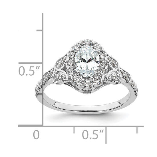 14k White Gold Vintage Oval Halo Diamond Semi-Mount Engagement Ring