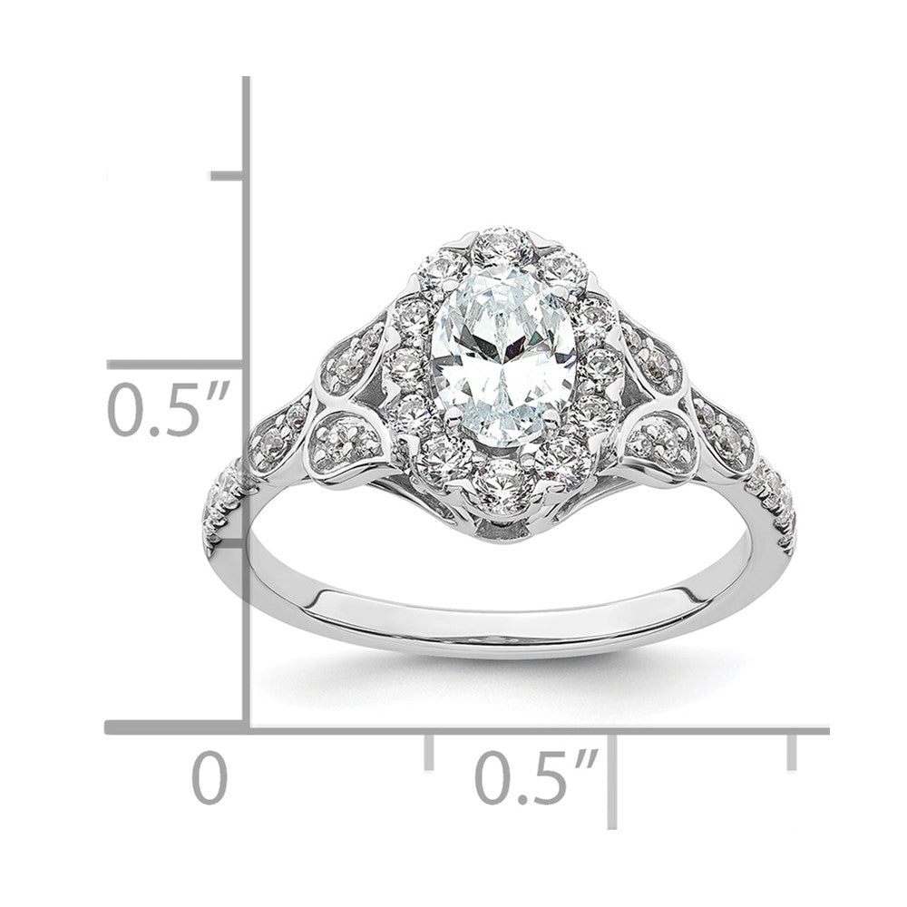 14k White Gold Vintage Oval Halo Diamond Semi-Mount Engagement Ring