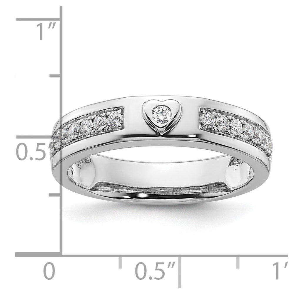 14k White Gold Heart Diamond Mens Complete Wedding Band