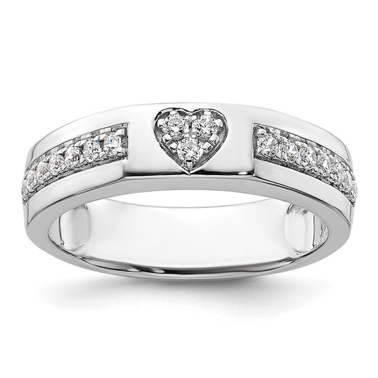 14k White Gold Heart Diamond Womens Complete Wedding Band