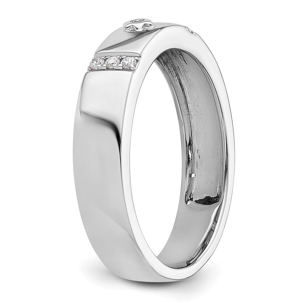14k White Gold Star of David Diamond Mens Complete Wedding Band