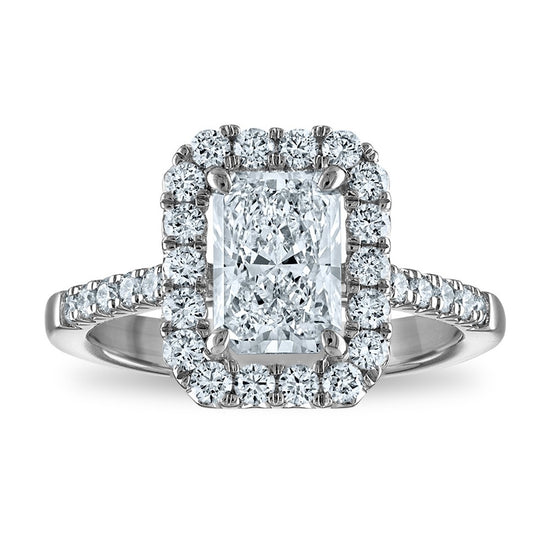 14kw Certified 1.93ct Radiant Lab Grown VS/SI FGH Dia Halo Complete Engagem
