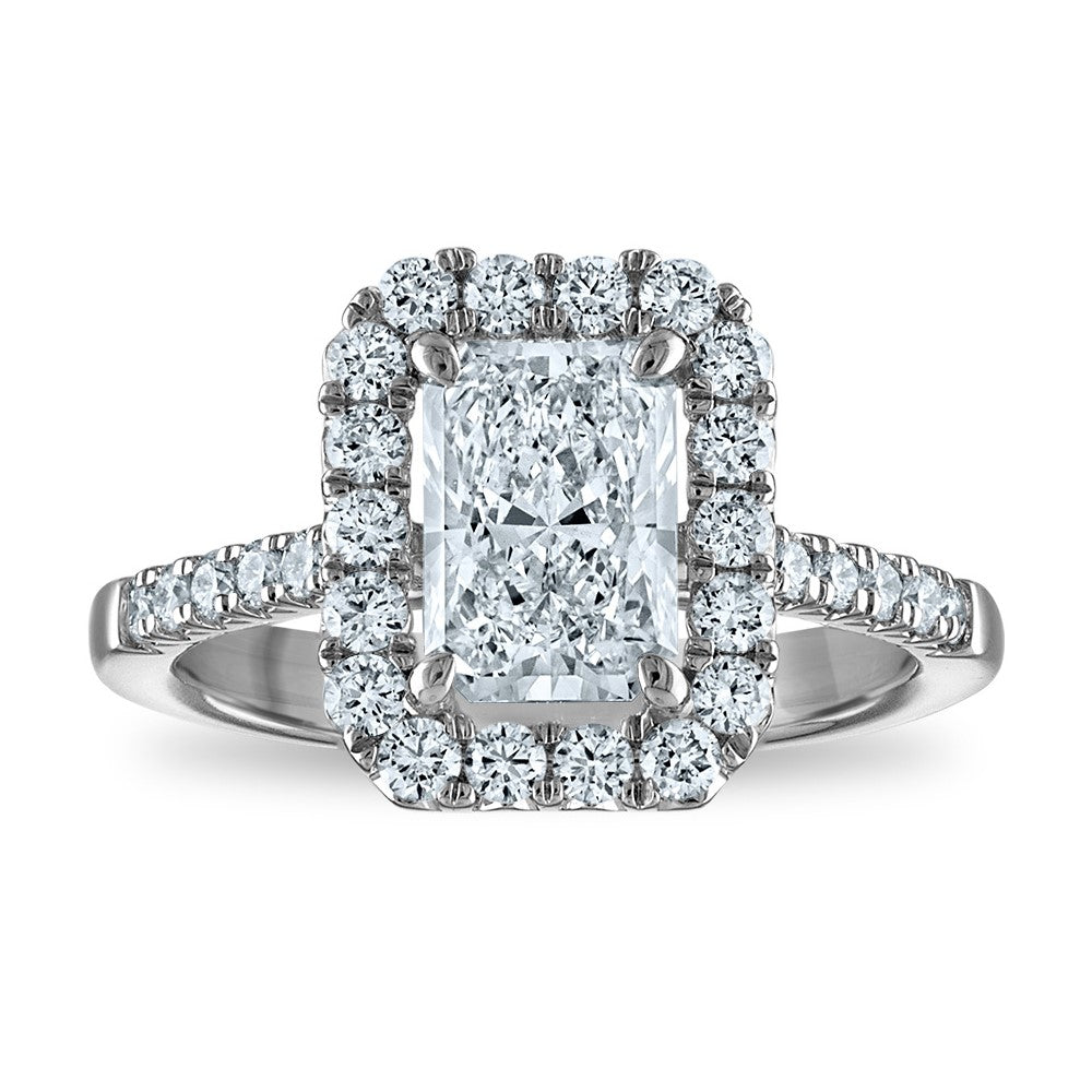 14kw Certified 1.93ct Radiant Lab Grown VS/SI FGH Dia Halo Complete Engagem