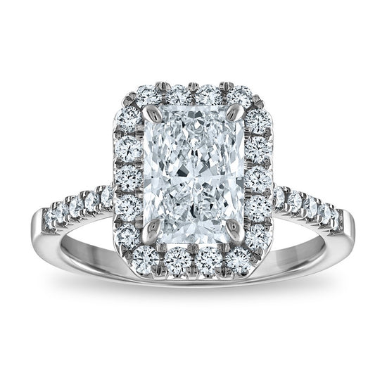 14kw Certified 2.5ct Radiant Lab Grown VS/SI FGH Dia Halo Complete Engageme