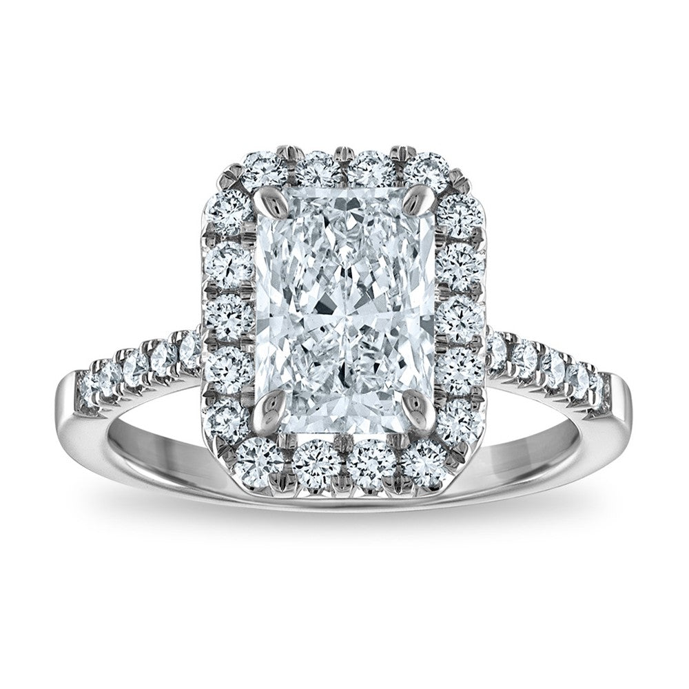 14kw Certified 2.5ct Radiant Lab Grown VS/SI FGH Dia Halo Complete Engageme