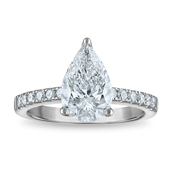 14kw Certified 2.55ct Pear Lab Grown VS/SI FGH Dia Complete Engagement Ring