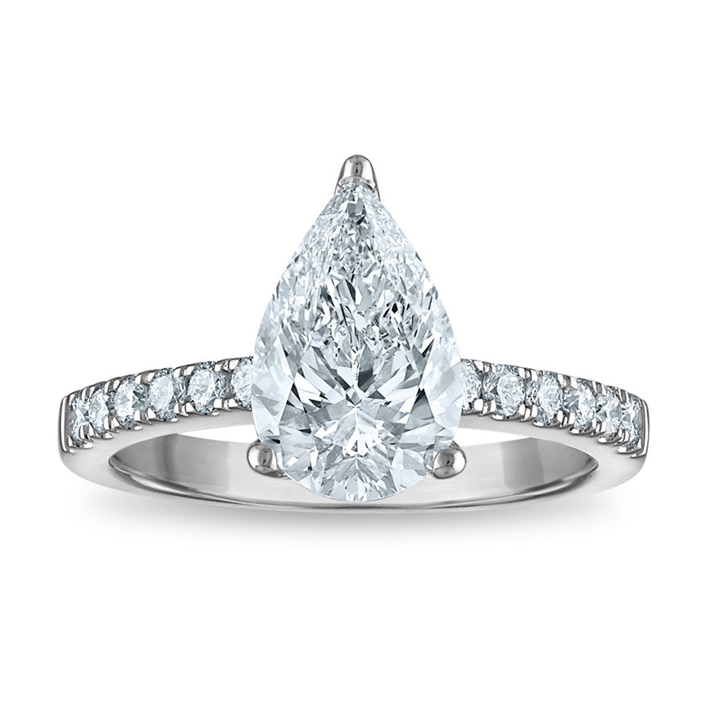 14kw Certified 2.55ct Pear Lab Grown VS/SI FGH Dia Complete Engagement Ring