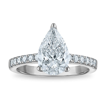 14kw Certified 2.55ct Pear Lab Grown VS/SI FGH Dia Complete Engagement Ring