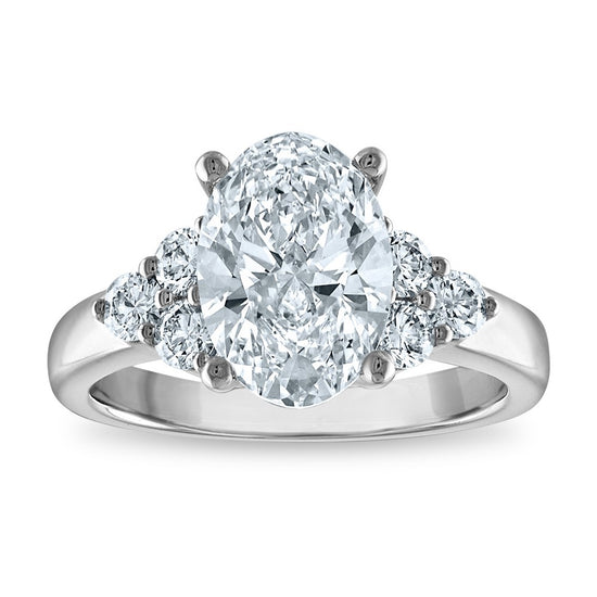 14kw Certified 3.29ct Oval Lab Grown VS/SI FGH Dia Complete Engagement Ring