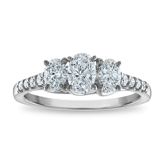 14kr 1ctw 3-Stone Oval Lab Grown VS/SI+ G+ Dia Complete Engagement Ring