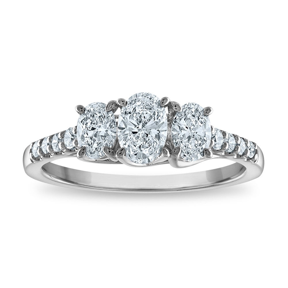 14kr 1ctw 3-Stone Oval Lab Grown VS/SI+ G+ Dia Complete Engagement Ring