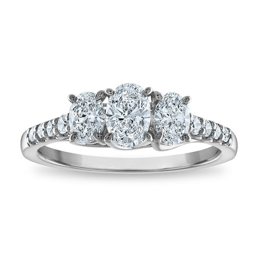 14kr 1ctw 3-Stone Oval Lab Grown VS/SI+ G+ Dia Complete Engagement Ring