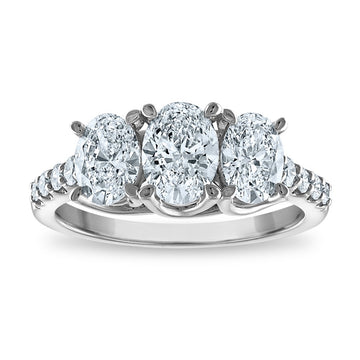 14kw 2ctw 3-Stone Oval Lab Grown VS/SI+ G+ Dia Complete Engagement Ring